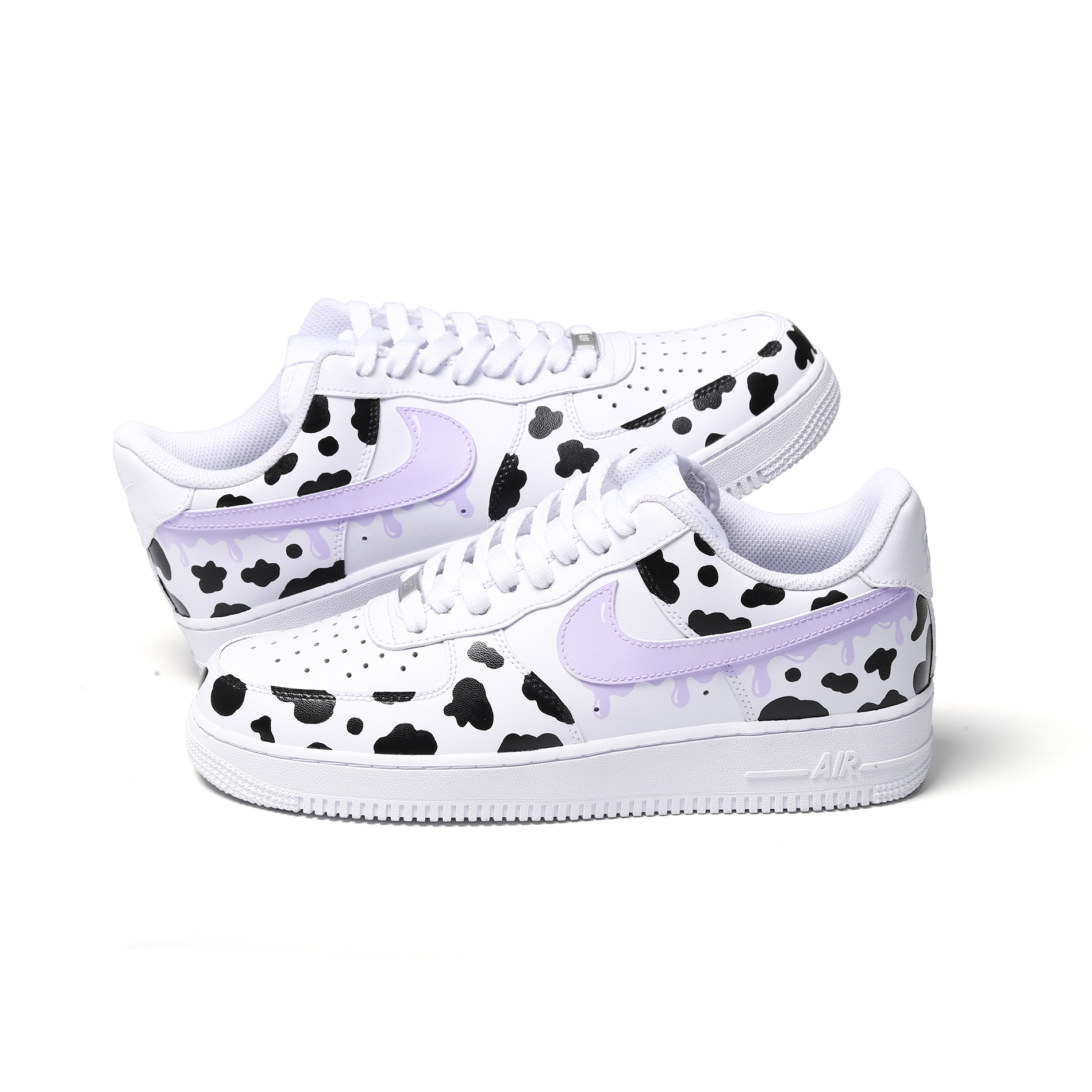 Hand-Painted Cow Print Air Force 1 | Custom Lilac Accent Street Style