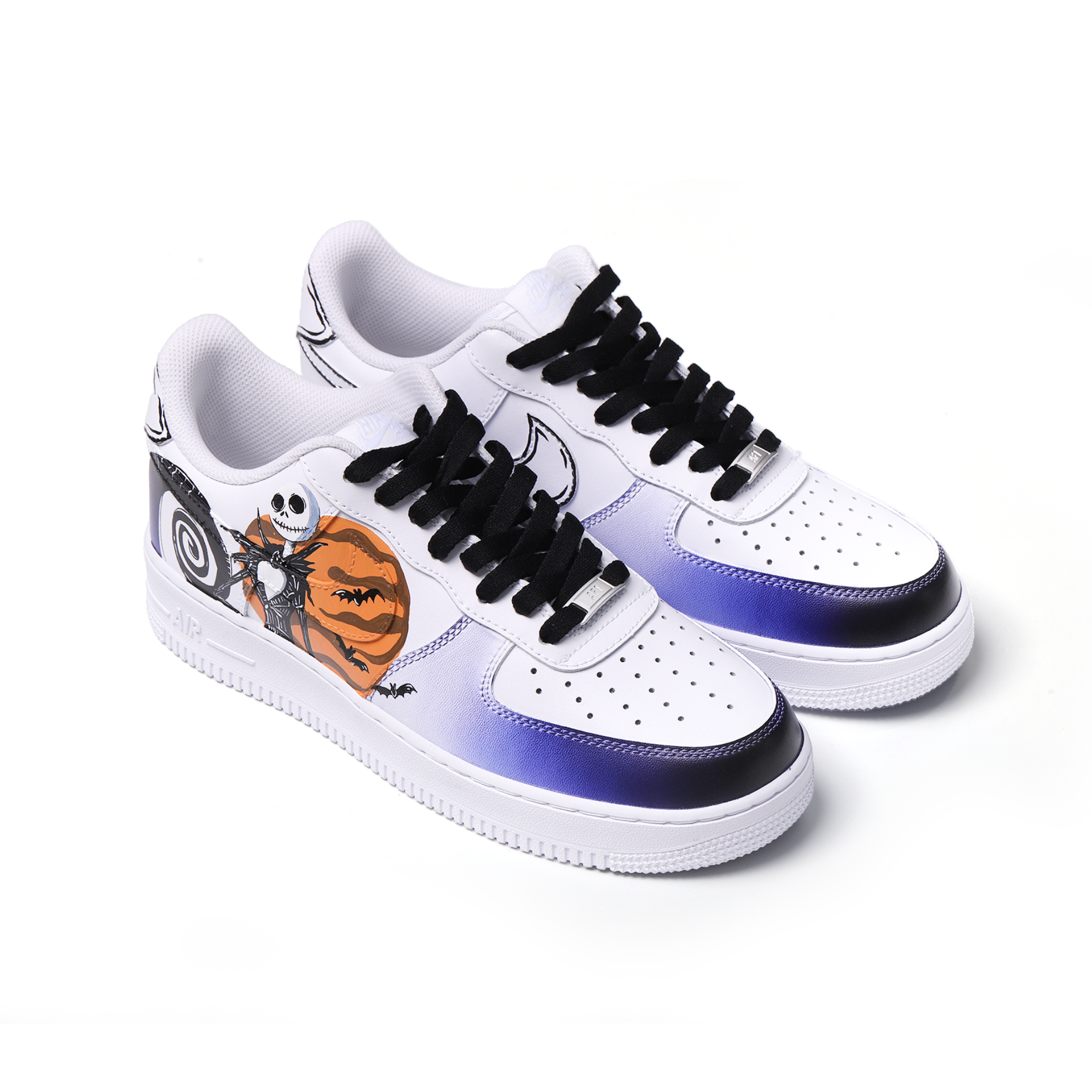 Hand-Painted Halloween Cartoon Skeleton Air Forcce 1 | Custom Purple Gradient Art