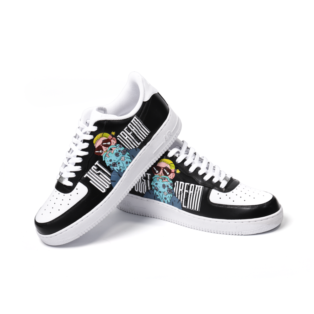 Custom Hand-Painted Cartoon Art Air Force 1 – Black & White “Just Dream”