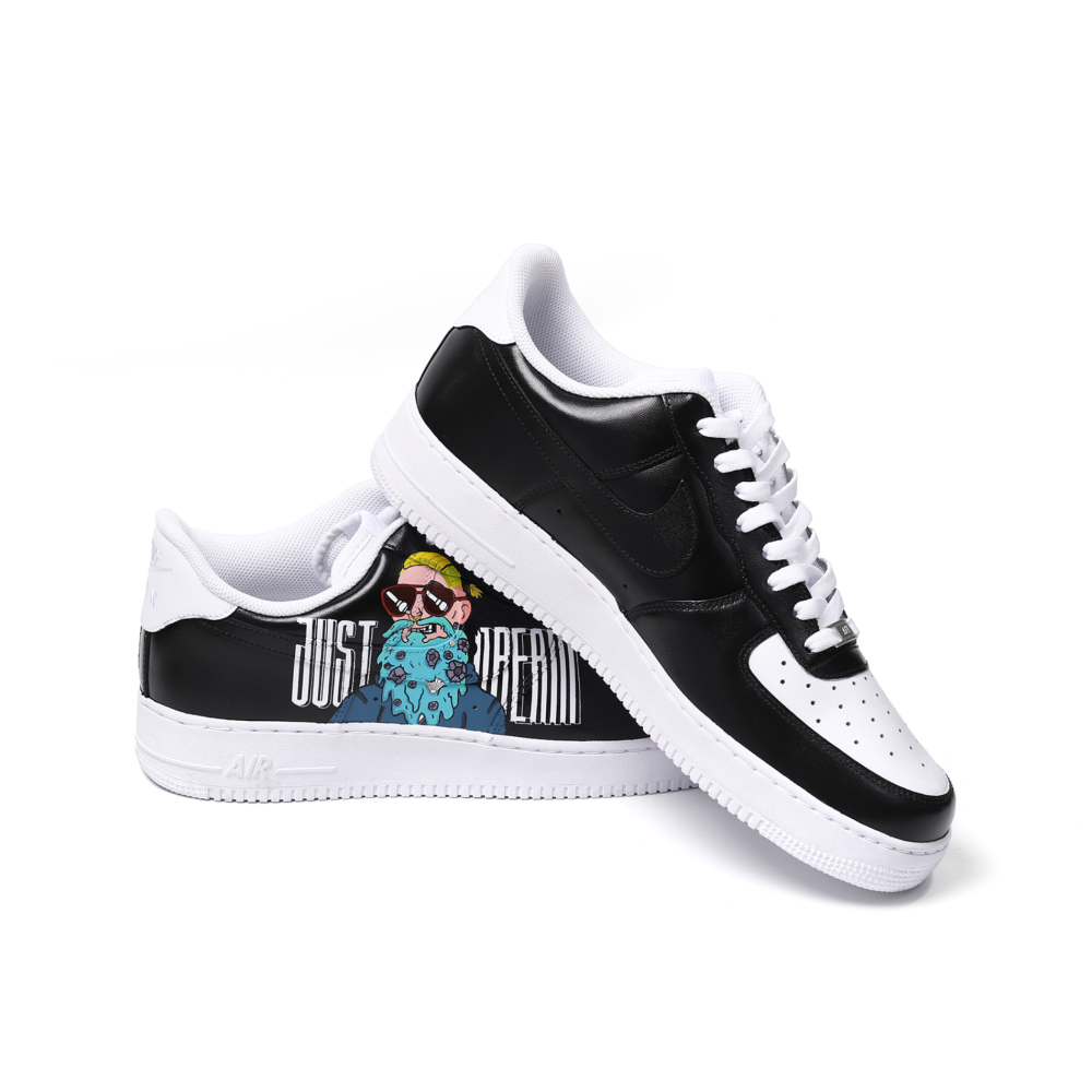 Custom Hand-Painted Cartoon Art Air Force 1 – Black & White “Just Dream”