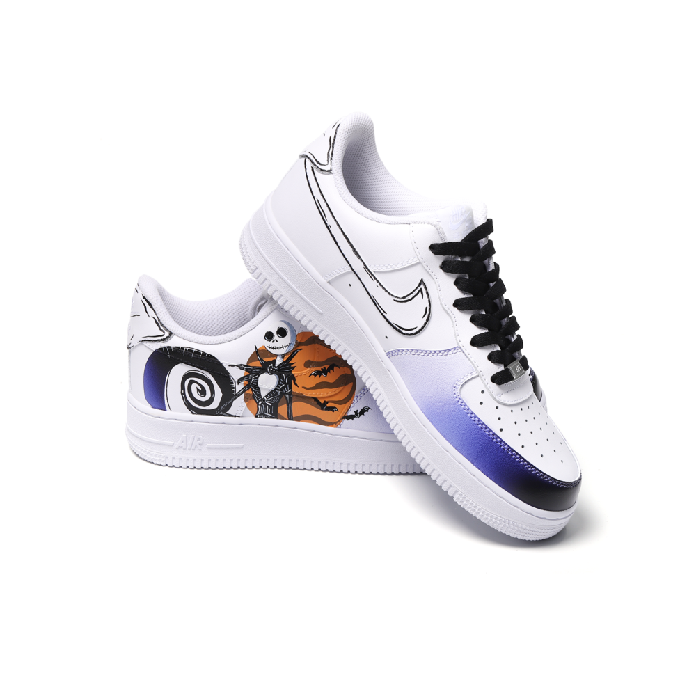 Hand-Painted Halloween Cartoon Skeleton Air Forcce 1 | Custom Purple Gradient Art