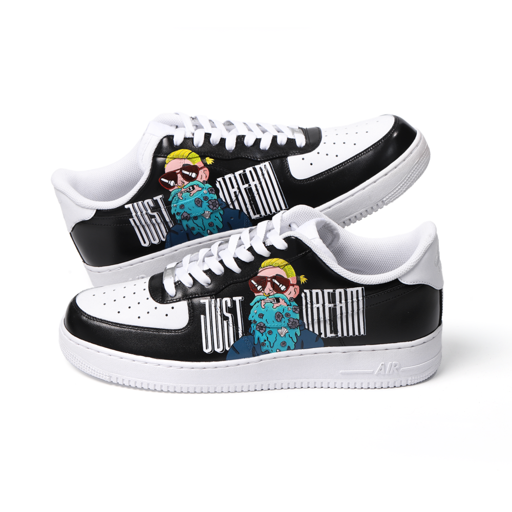 Custom Hand-Painted Cartoon Art Air Force 1 – Black & White “Just Dream”