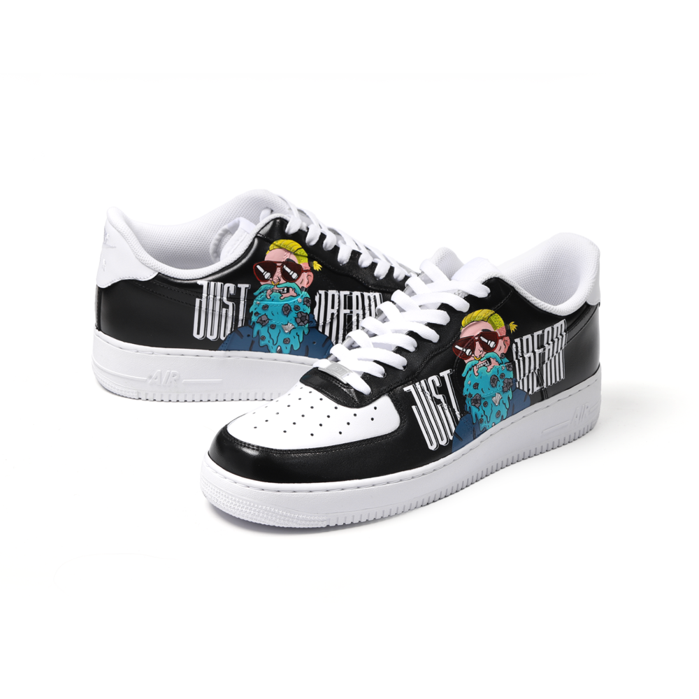 Custom Hand-Painted Cartoon Art Air Force 1 – Black & White “Just Dream”