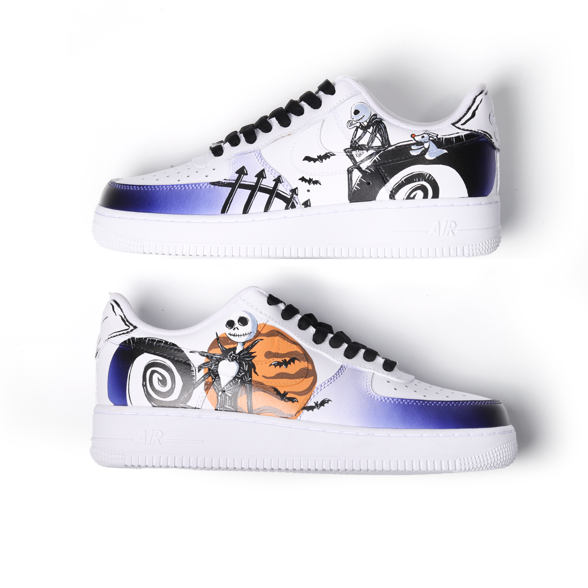 Hand-Painted Halloween Cartoon Skeleton Air Forcce 1 | Custom Purple Gradient Art