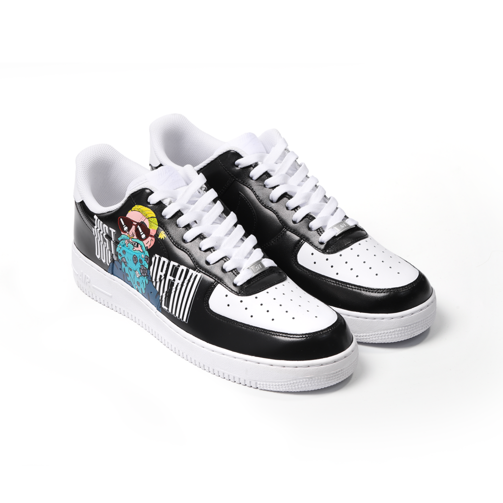 Custom Hand-Painted Cartoon Art Air Force 1 – Black & White “Just Dream”