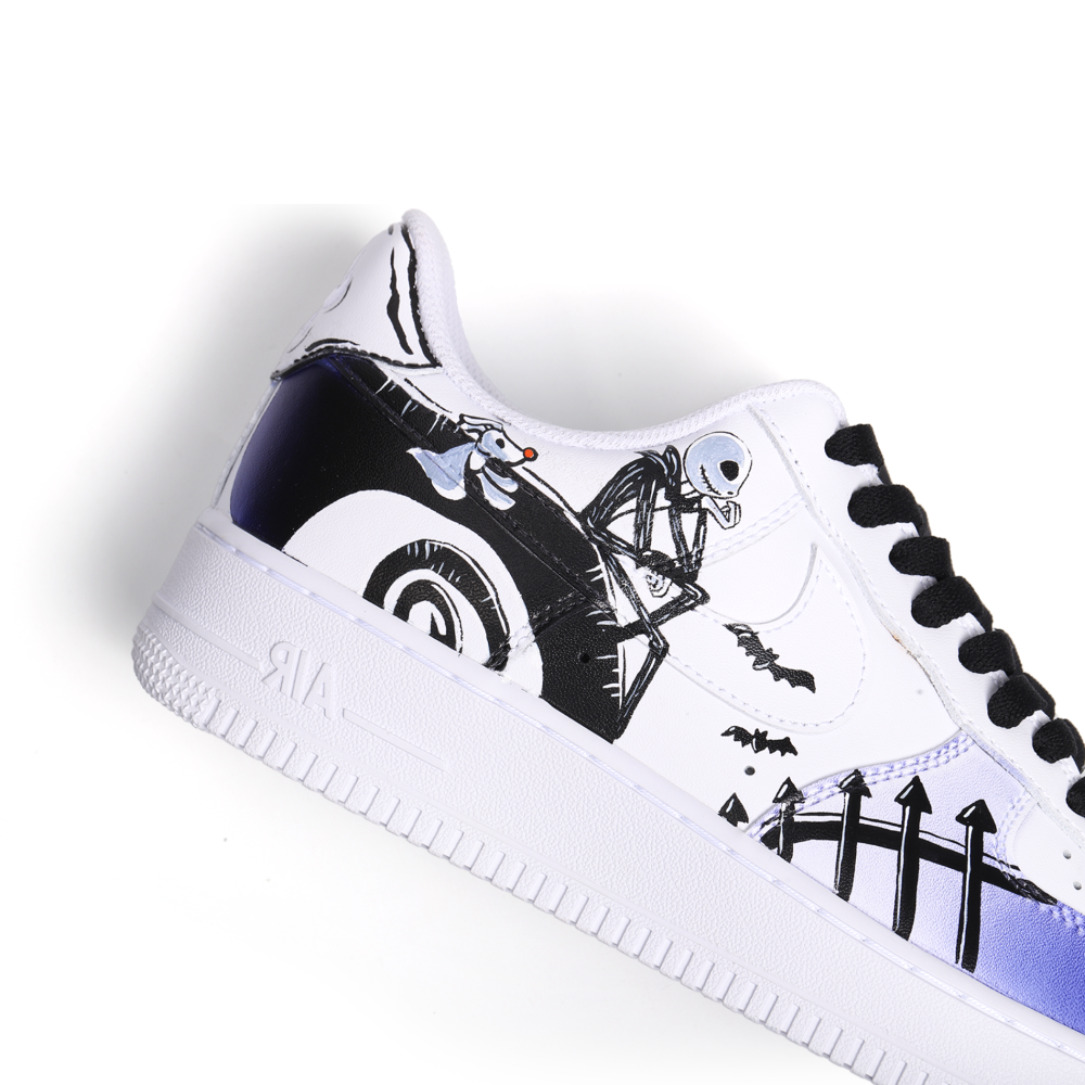 Hand-Painted Halloween Cartoon Skeleton Air Forcce 1 | Custom Purple Gradient Art