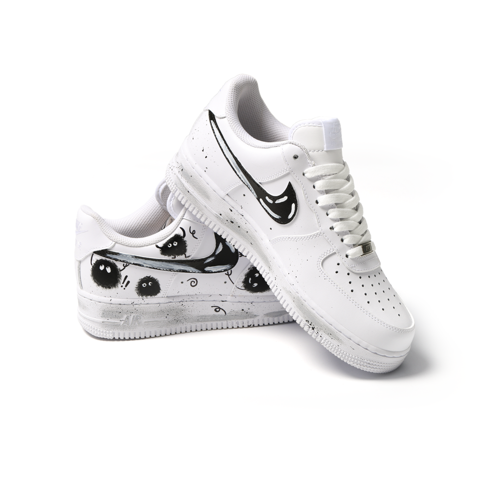 Hand-Painted Air Force 1 – Black Ink Street Art Sneakers Featuring Graffiti Motion