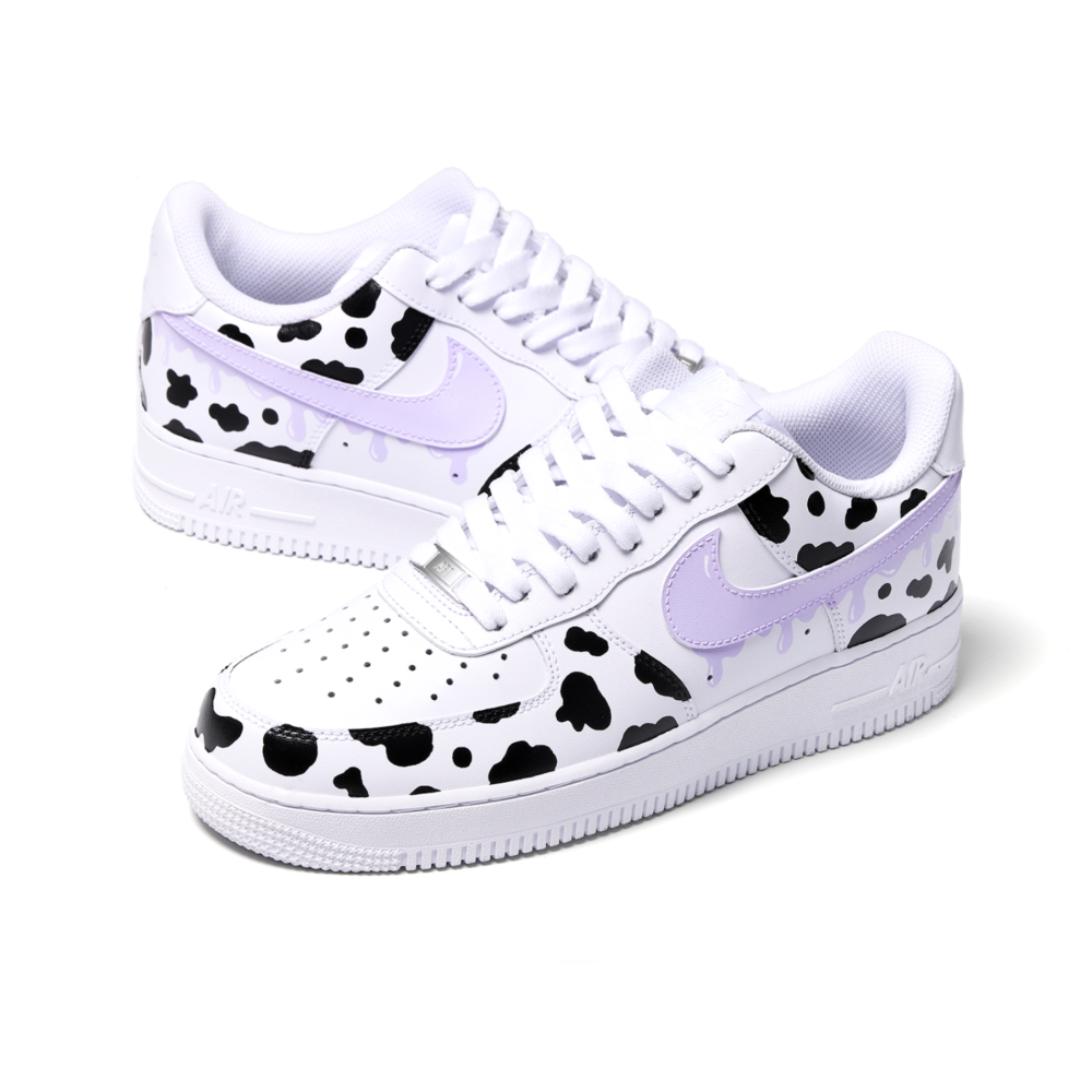 Hand-Painted Cow Print Air Force 1 | Custom Lilac Accent Street Style