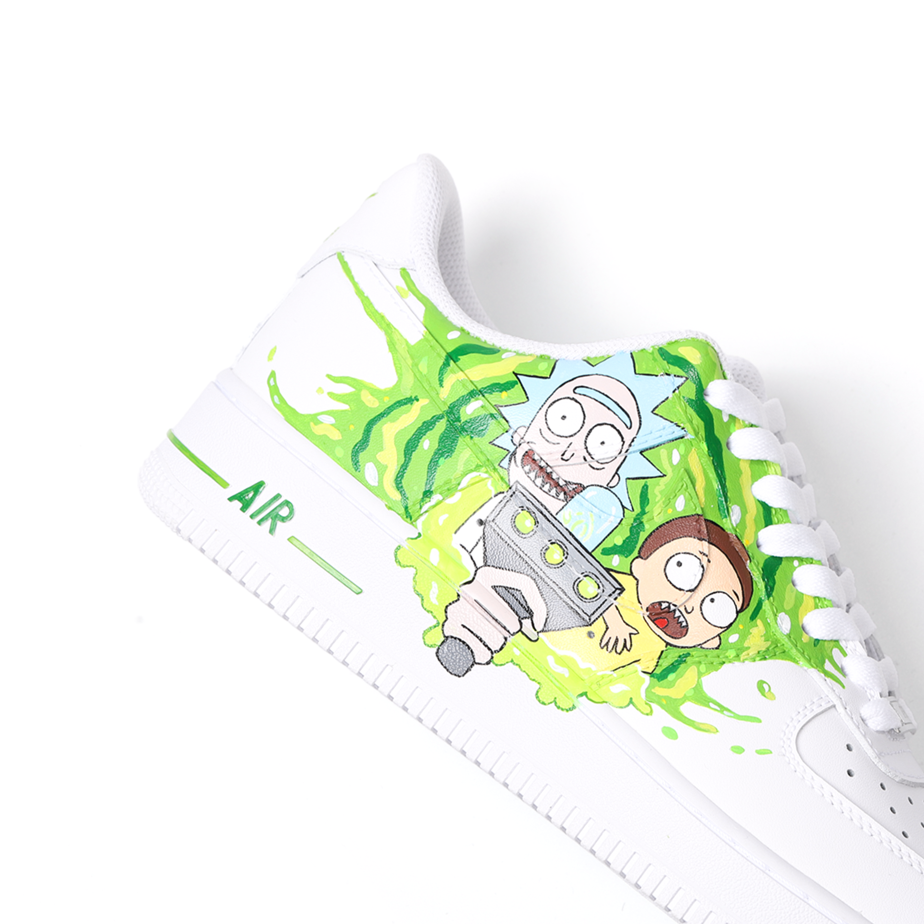 Hand-Painted Cartoon Art Air Force 1 | Green Portal & Playful Details