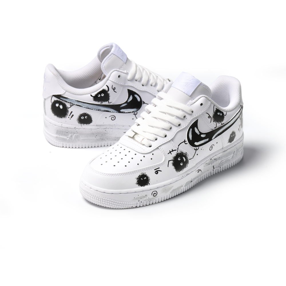 Hand-Painted Air Force 1 – Black Ink Street Art Sneakers Featuring Graffiti Motion