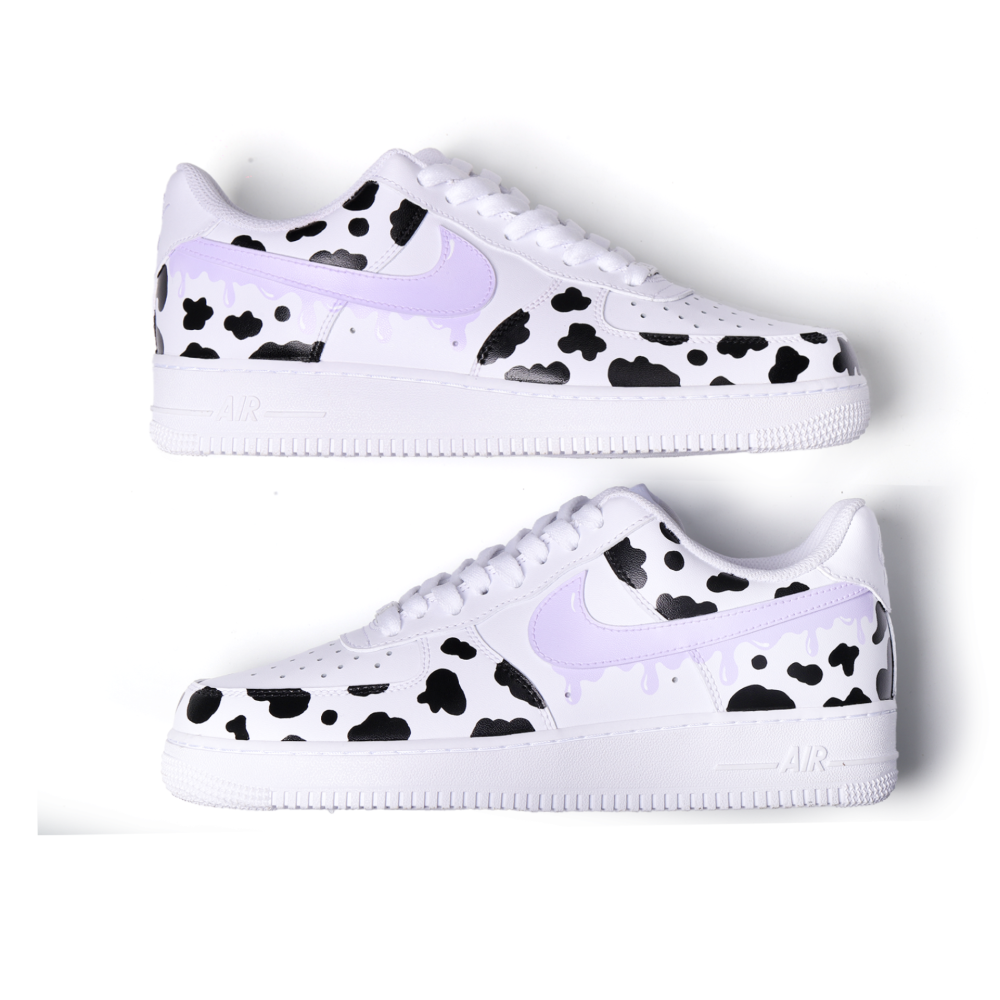 Hand-Painted Cow Print Air Force 1 | Custom Lilac Accent Street Style
