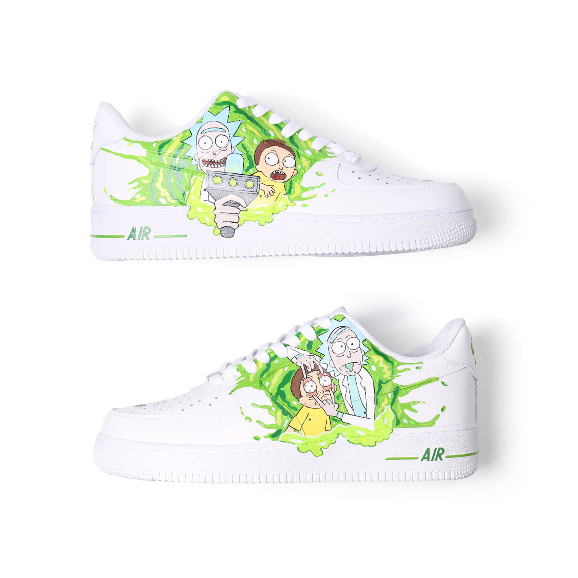 Hand-Painted Cartoon Art Air Force 1 | Green Portal & Playful Details