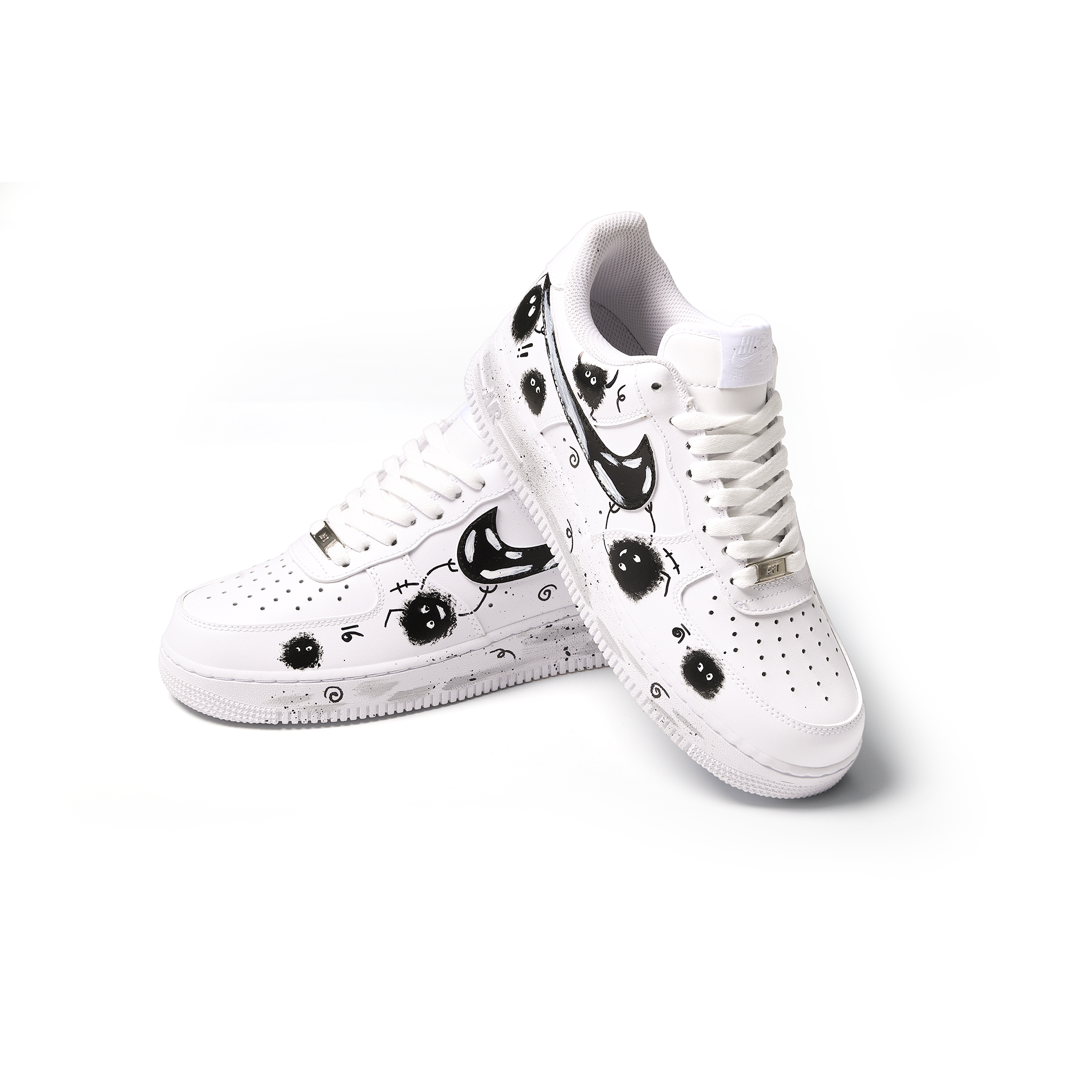 Hand-Painted Air Force 1 – Black Ink Street Art Sneakers Featuring Graffiti Motion