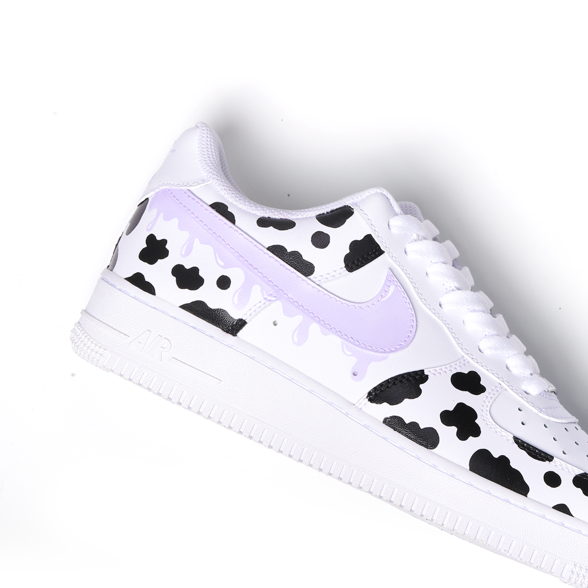 Hand-Painted Cow Print Air Force 1 | Custom Lilac Accent Street Style