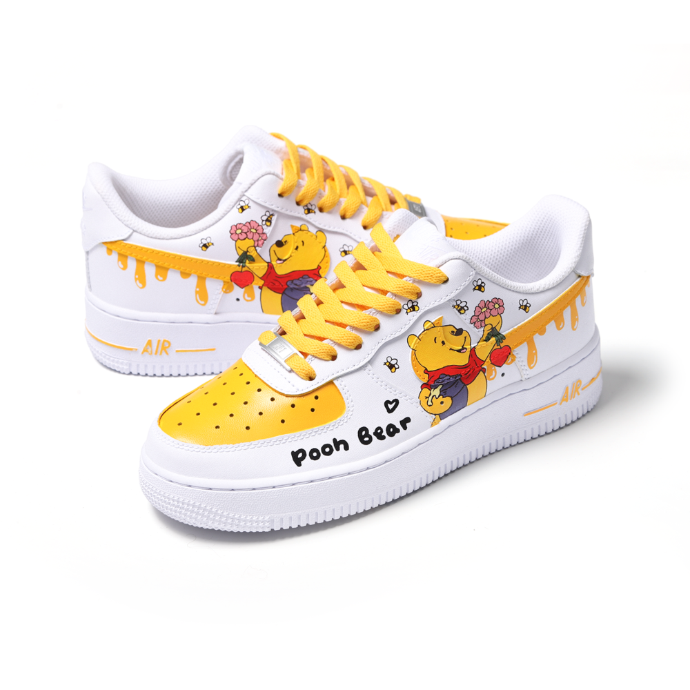 Hand-Painted Cartoon Bear Art Air Force 1 | Cute Drip-Inspired Details