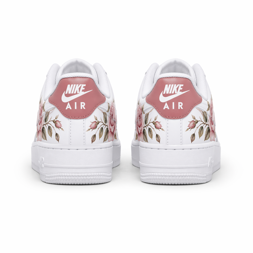 Custom Hand-Painted Floral Rose Sneakers – Personalized White Low-Top Shoes