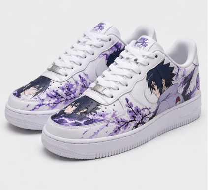Custom Hand-Painted Air Force 1 Sneakers – Purple Plum Blossom Anime Ninja Streetwear Shoes for Men & Women