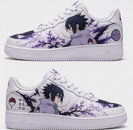 Custom Hand-Painted Air Force 1 Sneakers – Purple Plum Blossom Anime Ninja Streetwear Shoes for Men & Women
