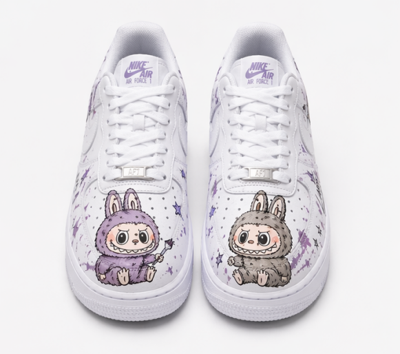 Custom Hand-Painted Purple Labubu Air Force 1 Low Sneakers – Personalized Anime Cartoon Streetwear Shoes