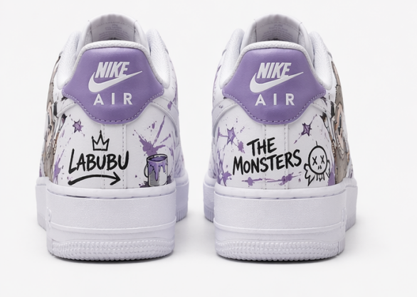 Custom Hand-Painted Purple Labubu Air Force 1 Low Sneakers – Personalized Anime Cartoon Streetwear Shoes