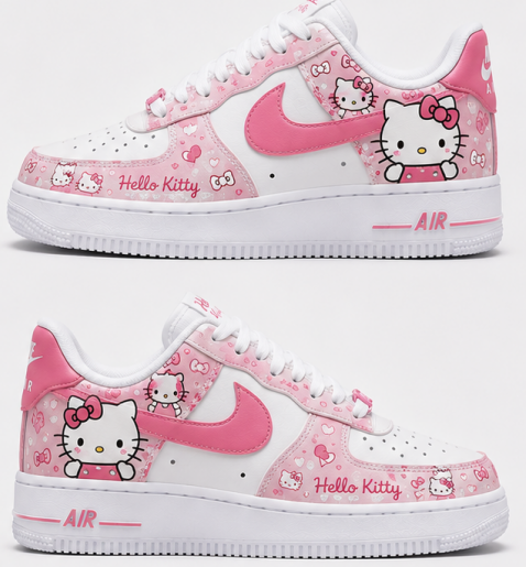 Custom Pink Hello Kitty AF1 Shoes – Handmade Kawaii Sneakers with Sweet Cartoon Artwork