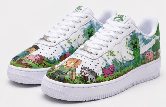 Minecraft Inspired Custom Hand-Painted Air Force 1 Sneakers – Pixel Art Gaming Shoes