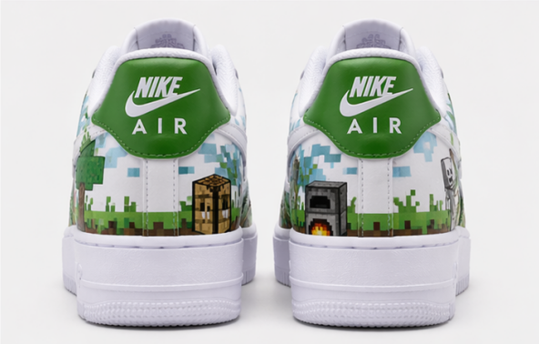 Minecraft Inspired Custom Hand-Painted Air Force 1 Sneakers – Pixel Art Gaming Shoes