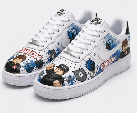 Roblox Inspired Custom Hand-Painted Air Force 1 Sneakers – Pixel Gaming Streetwear Shoes