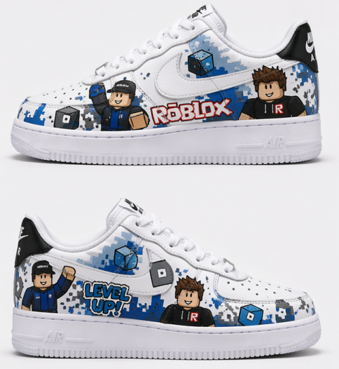 Roblox Inspired Custom Hand-Painted Air Force 1 Sneakers – Pixel Gaming Streetwear Shoes