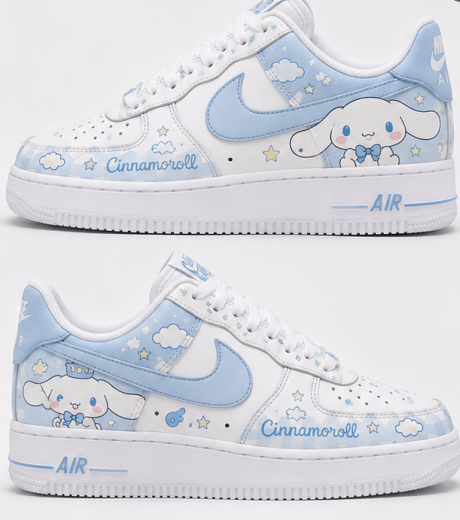 Custom Cinnamoroll Air Force 1 Sneakers – Hand Painted Blue Kawaii Anime Shoes