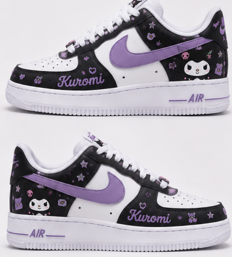 Custom Kuromi Purple Black Hand-Painted Air Force 1 Low Sneakers
