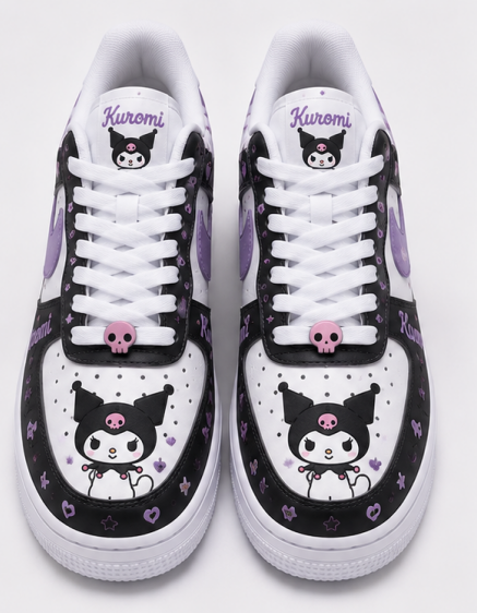 Custom Kuromi Purple Black Hand-Painted Air Force 1 Low Sneakers