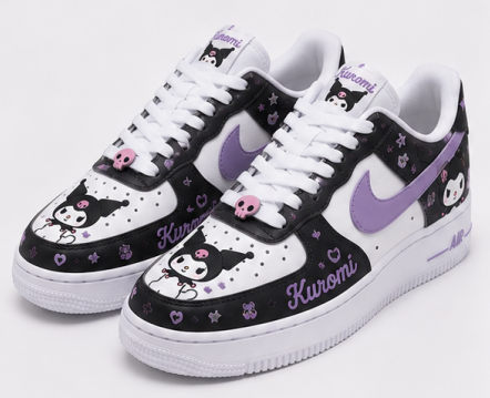 Custom Kuromi Purple Black Hand-Painted Air Force 1 Low Sneakers