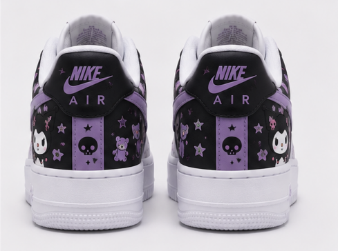 Custom Kuromi Purple Black Hand-Painted Air Force 1 Low Sneakers