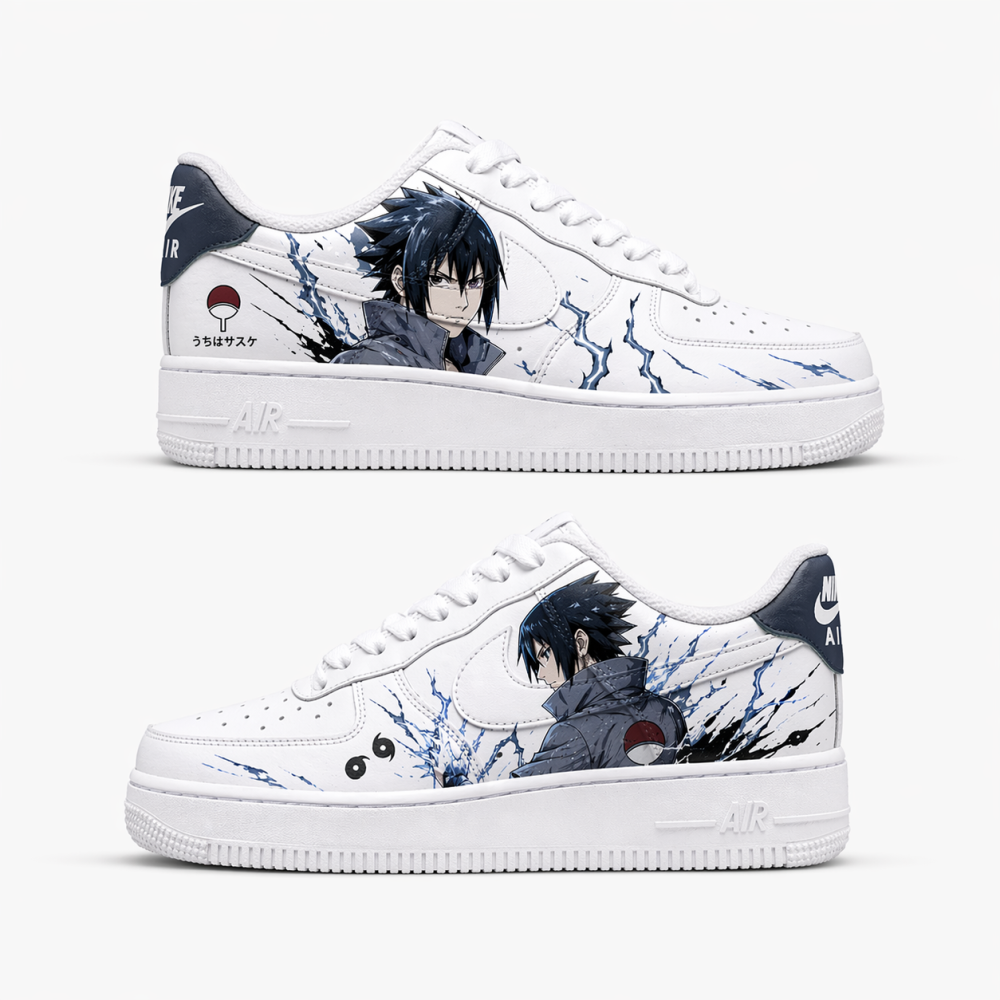 Custom Sasuke Uchiha Anime Hand-Painted Air Force 1 Sneakers – Lightning Naruto Inspired Shoes