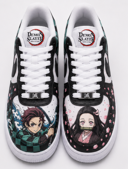 Custom Demon Slayer Hand-Painted Air Force 1 Sneakers – Tanjiro & Nezuko Anime Couple Shoes | Kimetsu no Yaiba Streetwear Art