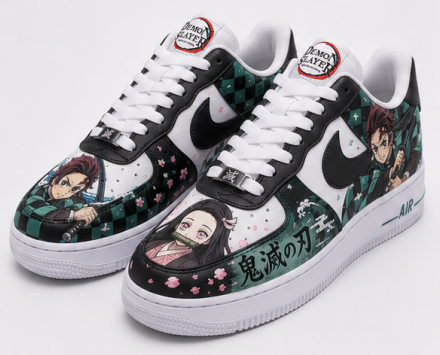 Custom Demon Slayer Hand-Painted Air Force 1 Sneakers – Tanjiro & Nezuko Anime Couple Shoes | Kimetsu no Yaiba Streetwear Art