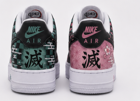 Custom Demon Slayer Hand-Painted Air Force 1 Sneakers – Tanjiro & Nezuko Anime Couple Shoes | Kimetsu no Yaiba Streetwear Art