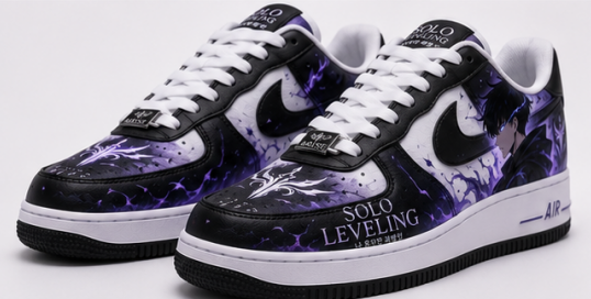 Custom Solo Leveling Purple Shadow Monarch Hand-Painted Air Force 1 – Sung Jinwoo Anime Sneakers with Violet Aura Design