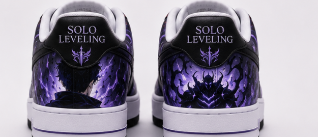 Custom Solo Leveling Purple Shadow Monarch Hand-Painted Air Force 1 – Sung Jinwoo Anime Sneakers with Violet Aura Design