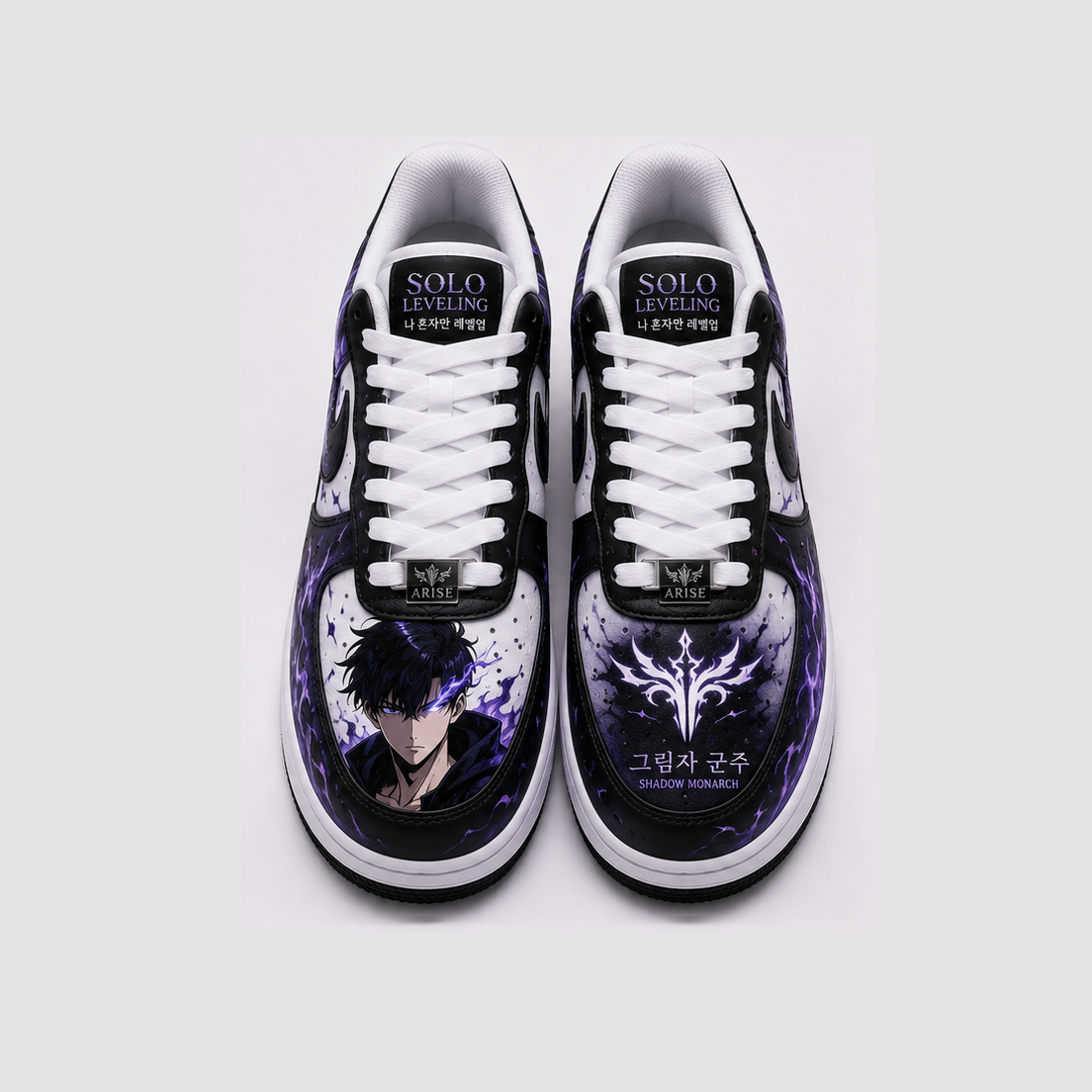 Custom Solo Leveling Purple Shadow Monarch Hand-Painted Air Force 1 – Sung Jinwoo Anime Sneakers with Violet Aura Design