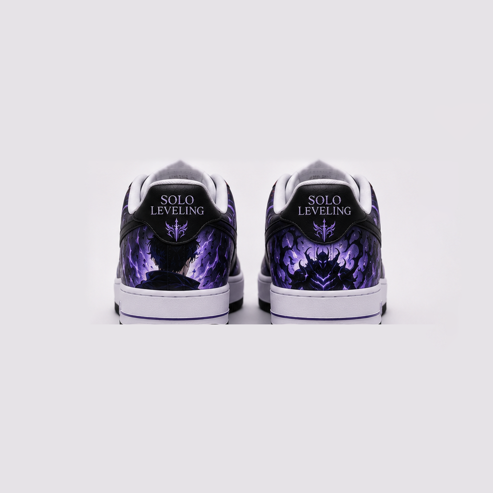 Custom Solo Leveling Purple Shadow Monarch Hand-Painted Air Force 1 – Sung Jinwoo Anime Sneakers with Violet Aura Design