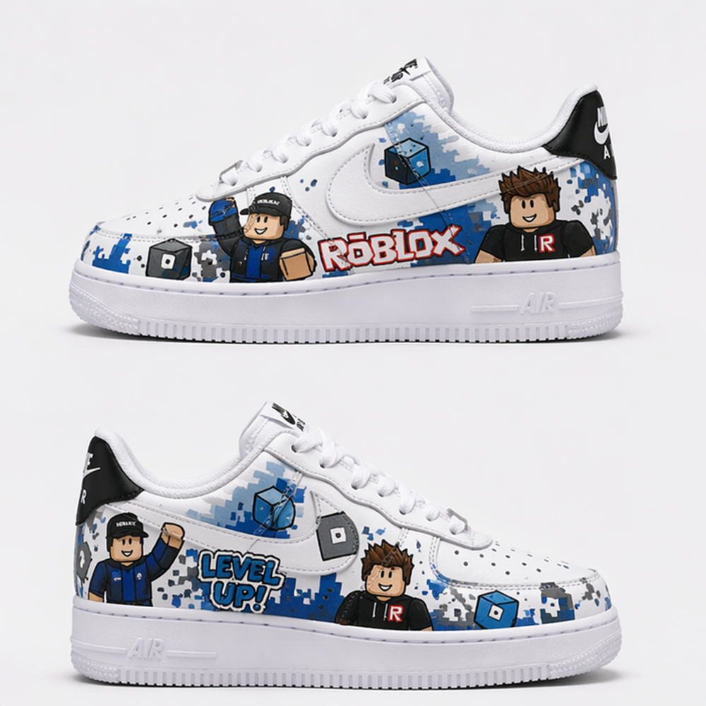 Roblox Inspired Custom Hand-Painted Air Force 1 Sneakers – Pixel Gaming Streetwear Shoes