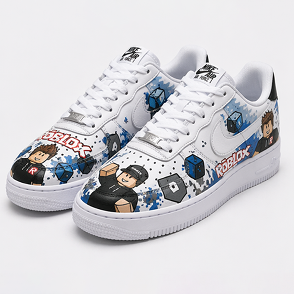 Roblox Inspired Custom Hand-Painted Air Force 1 Sneakers – Pixel Gaming Streetwear Shoes