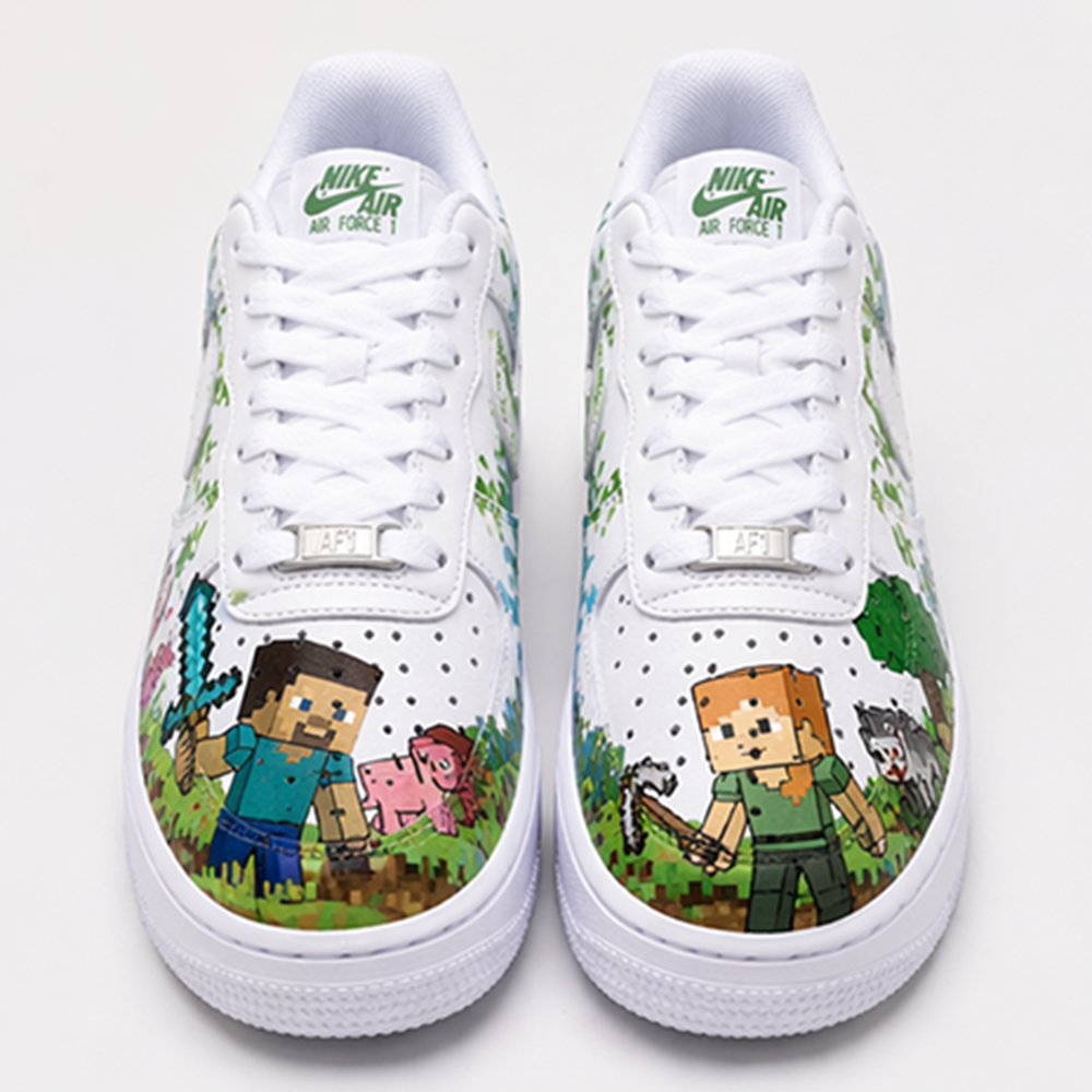 Minecraft Inspired Custom Hand-Painted Air Force 1 Sneakers – Pixel Art Gaming Shoes