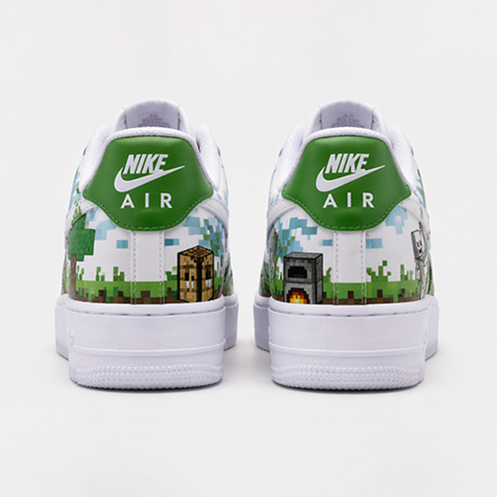 Minecraft Inspired Custom Hand-Painted Air Force 1 Sneakers – Pixel Art Gaming Shoes