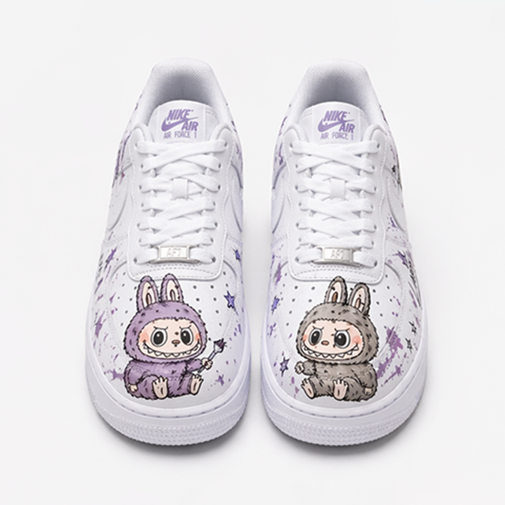 Custom Hand-Painted Purple Labubu Air Force 1 Low Sneakers – Personalized Anime Cartoon Streetwear Shoes