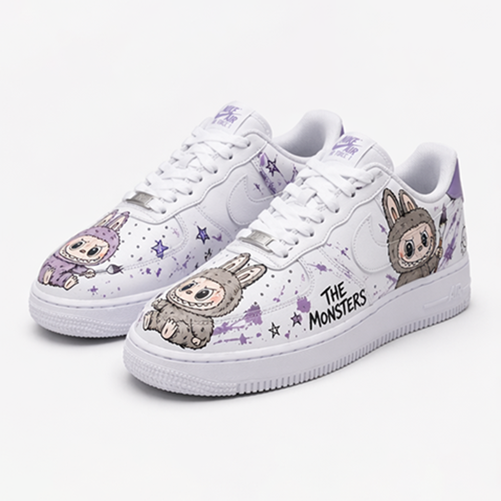 Custom Hand-Painted Purple Labubu Air Force 1 Low Sneakers – Personalized Anime Cartoon Streetwear Shoes