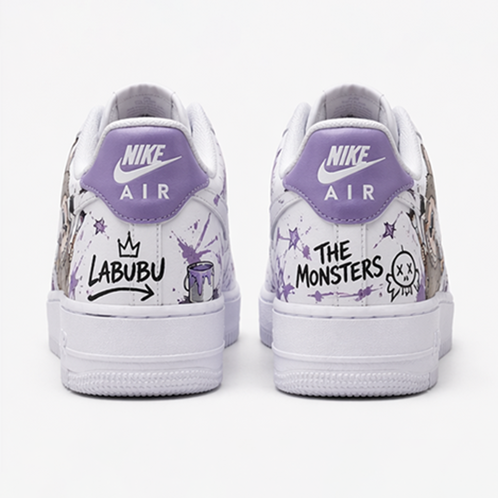 Custom Hand-Painted Purple Labubu Air Force 1 Low Sneakers – Personalized Anime Cartoon Streetwear Shoes