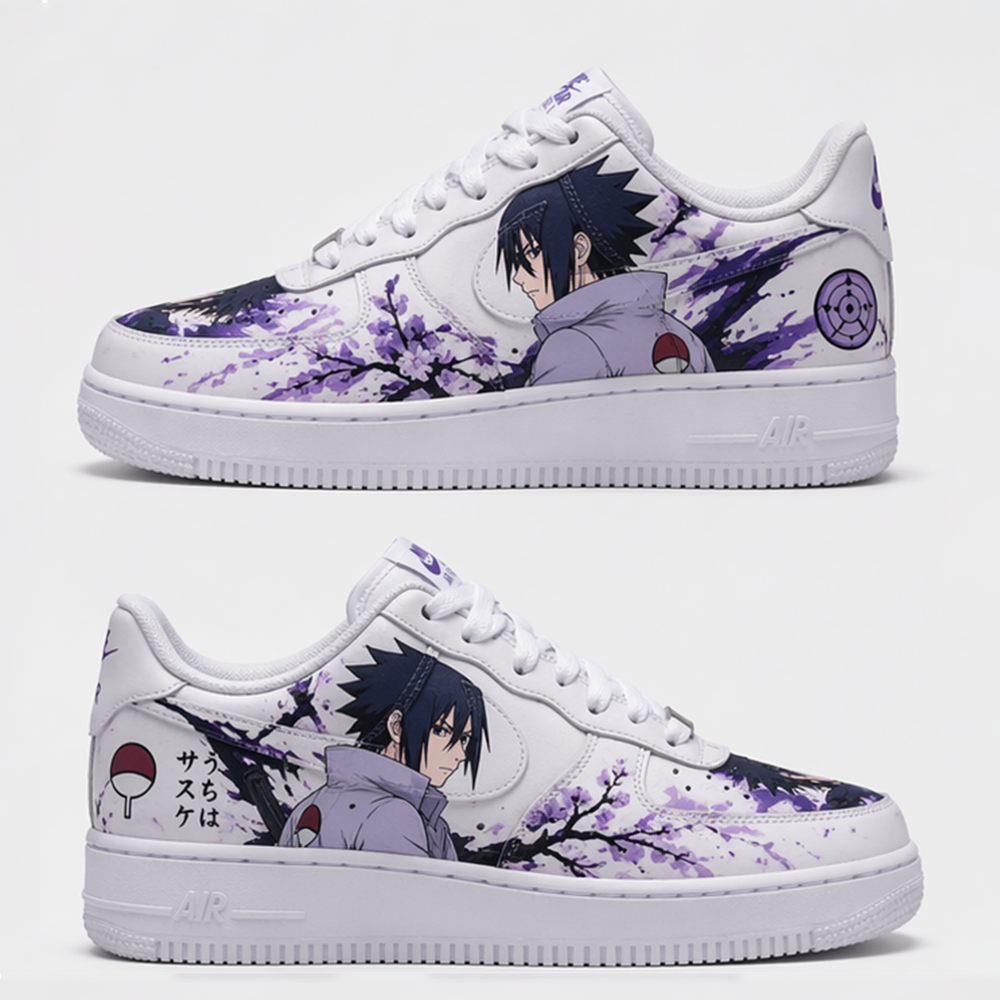 Custom Hand-Painted Air Force 1 Sneakers – Purple Plum Blossom Anime Ninja Streetwear Shoes for Men & Women